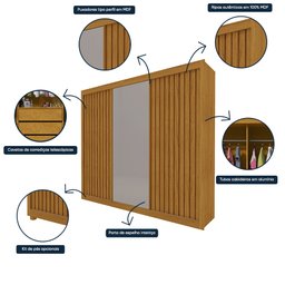 Guarda Roupa Casal com Espelho 3 Portas Royale Ripado 100% MDF - 13