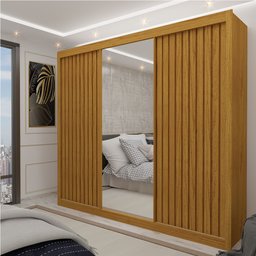 Guarda Roupa Casal com Espelho 3 Portas Royale Ripado 100% MDF - 2