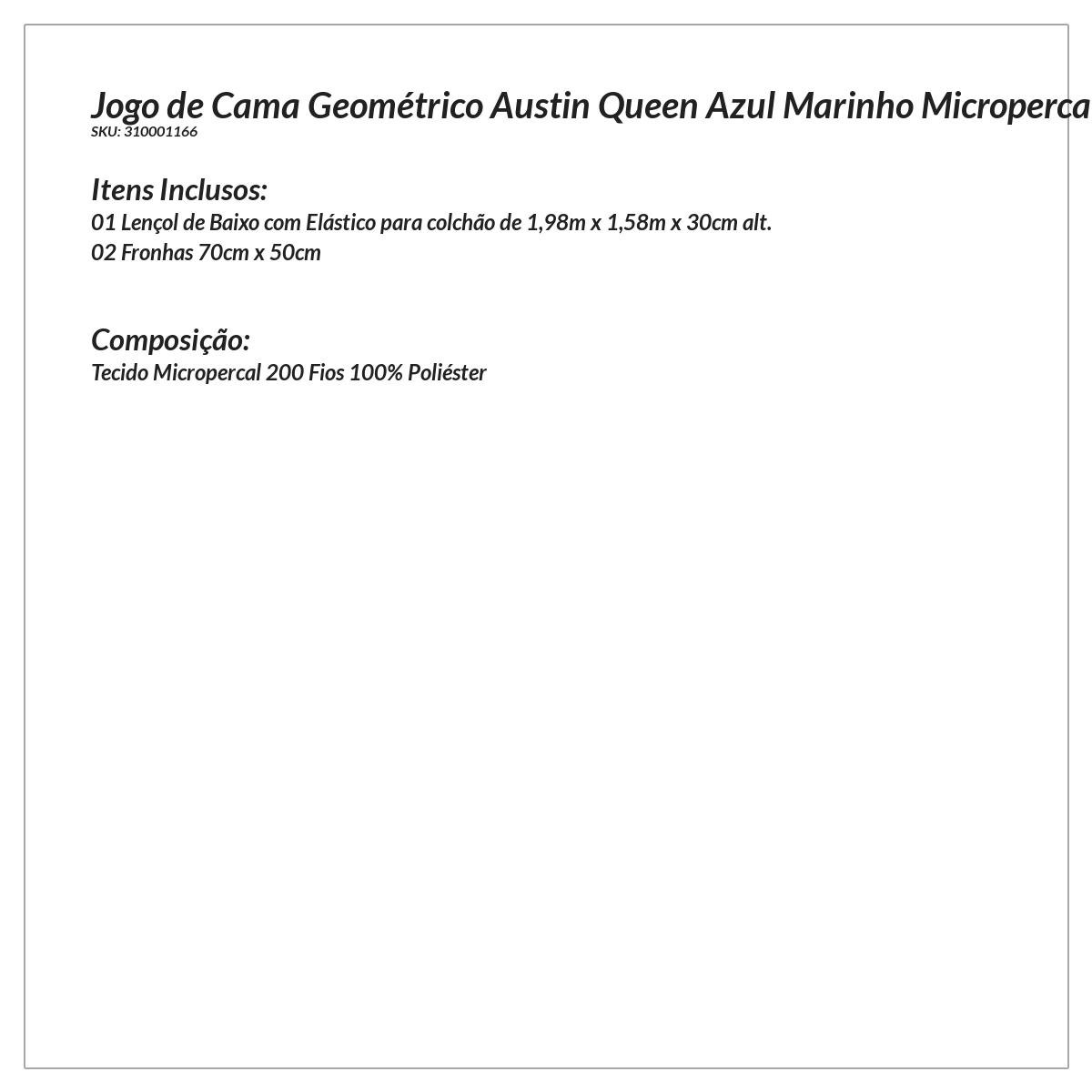 Jogo de Lençol Geométrico Queen Azul Marinho Micropercal 200 Fios 3 Peças - 3