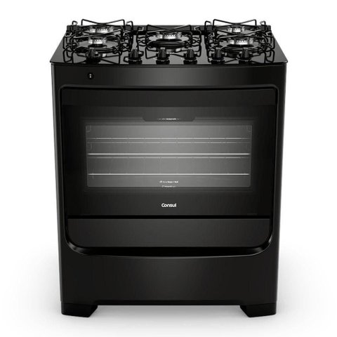 Fogão de Piso Consul 5 Bocas Cfs5vbeuna Acendimento Automático Mesa de Vidro Preto Bivolt