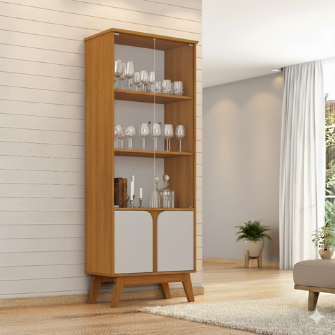 Cristaleira Retrô Madri 4 Portas 70cmx180cm Naturalle/Off White