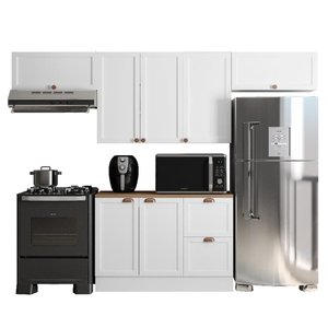 Cozinha Modulada Unna 4 Peças Balcão 120cm Branco com Tampo Mdp - Poliman Móveis