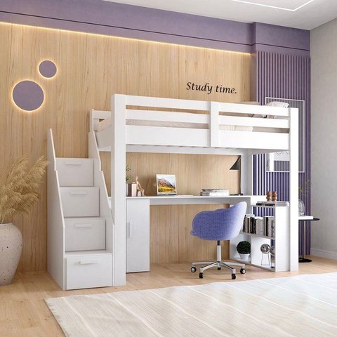 Cama Alta Infantil/Juvenil Star Plus Office Multifuncional Casatema MadeiraOriginals