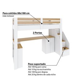 Cama Alta Infantil/Juvenil Star Plus Office Multifuncional Casatema - 7