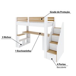 Cama Alta Infantil/Juvenil Star Plus Office Multifuncional Casatema - 6