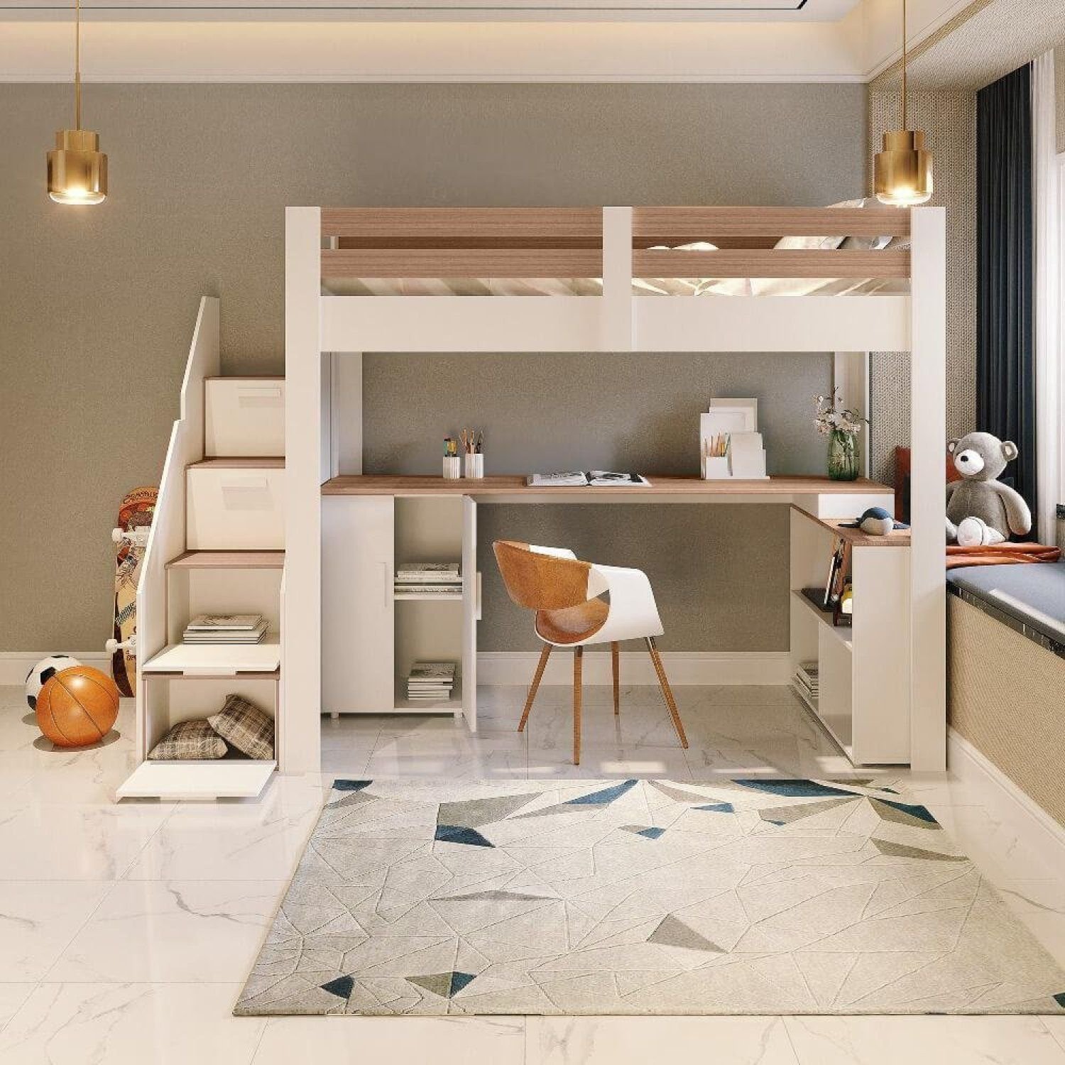 Cama Alta Beliche Infantil/Juvenil Star Plus Office Multifuncional