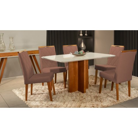 Mesa de jantar + 6 cadeiras França Tampo 160 Cm Terracota
