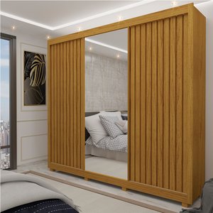 Guarda Roupa Casal com Espelho 3 Portas Pés Royale Ripado 100% MDF
