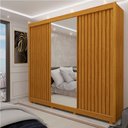 Ver imagem 1 de Guarda Roupa Casal com Espelho 3 Portas Pés Royale Ripado 100% MDF Marrom/Marrome