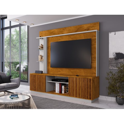 Estante para TV e Home Theater Ripado para TV até 65 Polegadas com LED 201CMX187CM 2 Portas LED Embutido Atlanta Marrom