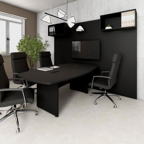 Mesa Reunião 270cm x 110cm Pé Painel com 2 Caixas para Tomadas F5 Office Cor:Preto