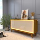 Ver imagem 1 de Buffet Aparador 4 Portas com LED 160cm Pés Madeira 100% MDF Marrom/Marrome/Off White