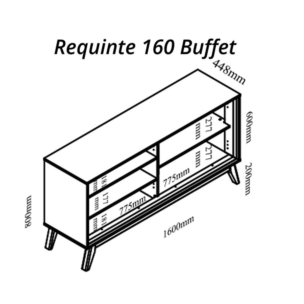 Buffet Aparador 4 Portas com LED 160cm Pés Madeira  - 3