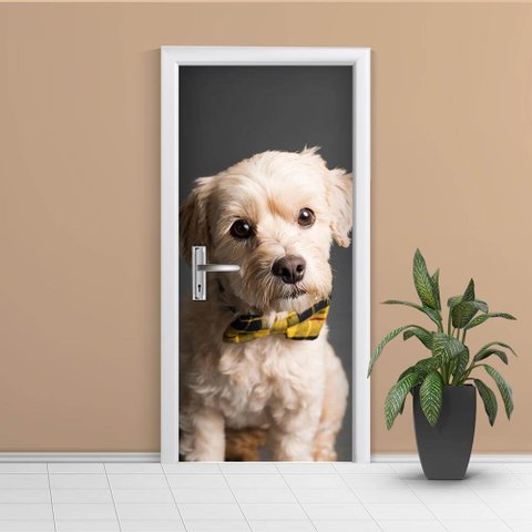 Adesivo de Porta Cachorro 4 Arte Destaque M - 0,83 X 2,13 Metros
