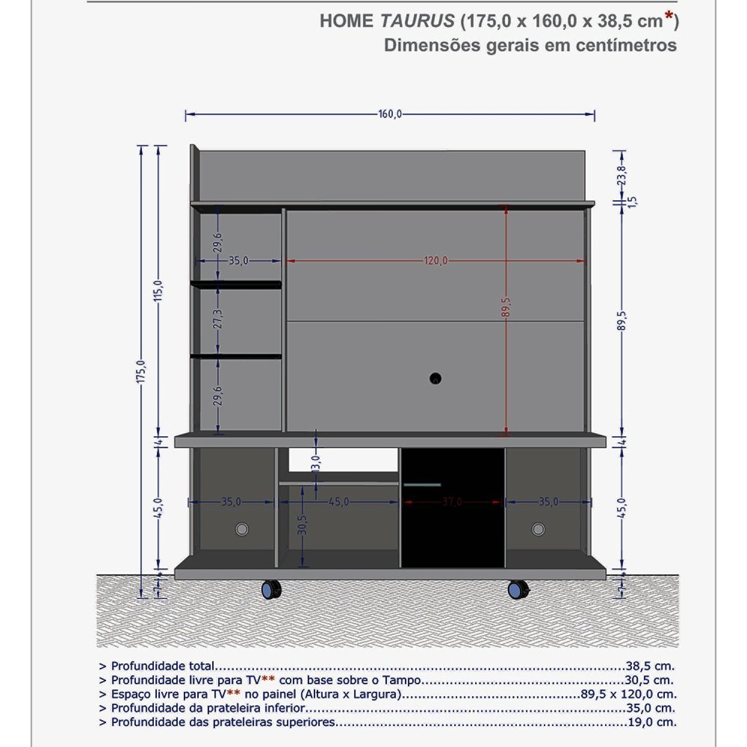 Estante Home para TV até 47 Polegadas 1 Porta Basculante Taurus  - 4