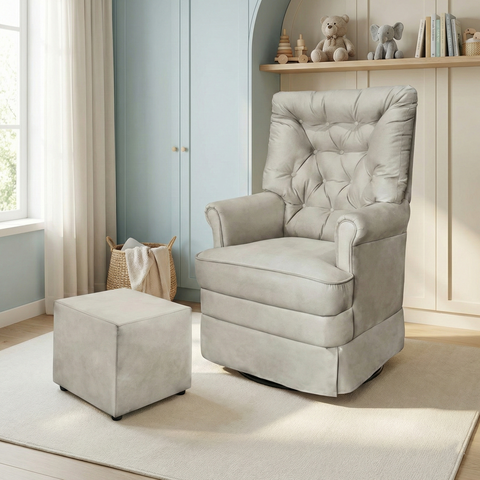 Poltrona de Amamentação com Balanço e Puff Suede Bege Alana