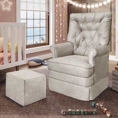 Poltrona de Amamentação Balanço e Puff Suede Bege Alana Phoenix Baby