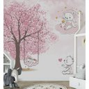 Ver imagem 2 de Papel de parede árvore rosa ursinha no balanço M² PP43