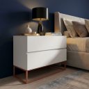 Ver imagem 3 de Mesa de Cabeceira 2 Gavetas Eros 60cm MDF Branco Pés de Ferro Cobre Estilo Industrial