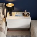 Ver imagem 4 de Mesa de Cabeceira 2 Gavetas Eros 60cm MDF Branco Pés de Ferro Cobre Estilo Industrial