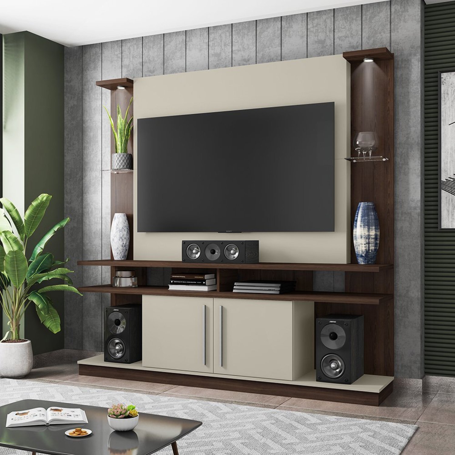 Estante Home para TV até 60 Polegadas com LED e Prateleiras de Vidro York Móveis Bechara - 2