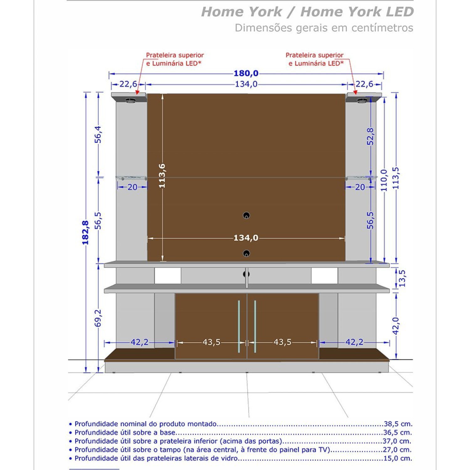Estante Home para TV até 60 Polegadas com LED e Prateleiras de Vidro York Móveis Bechara - 4