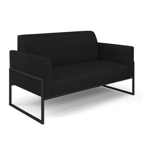 Sofá Namoradeira Base Industrial Alta Preto Marisa Linho Preto A79 D03 - D’Rossi
