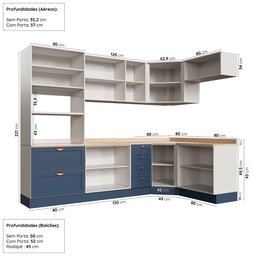 Cozinha Modulada 7 Peças com Tampo 3 Aéreos 3 Balcões e Torre Quente Arizona CabeCasa MadeiraMadeira - 4