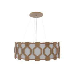 Lustre Pendente Madeira Ripado Diamante 50 Cm para Sala de Srtar Sala de Jantar Cor Freijó - 3