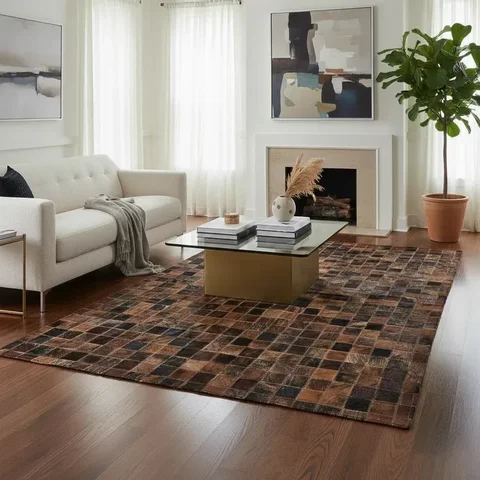 Tapete de Couro Quadriculado 2,00 X 1,50 M Marron Exótico