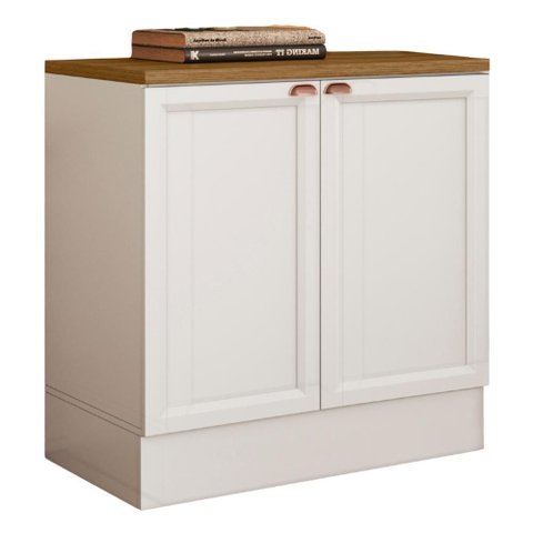Balcão com Tampo 80 Cm 2 Portas Unna Branco Carvalho Oak Poliman