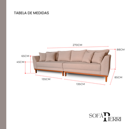 Sofá Pierri | Base Madeira & Tecido Impermeável | Bipartido | 4 Lugares | 270cm | Fendi 317 - 5