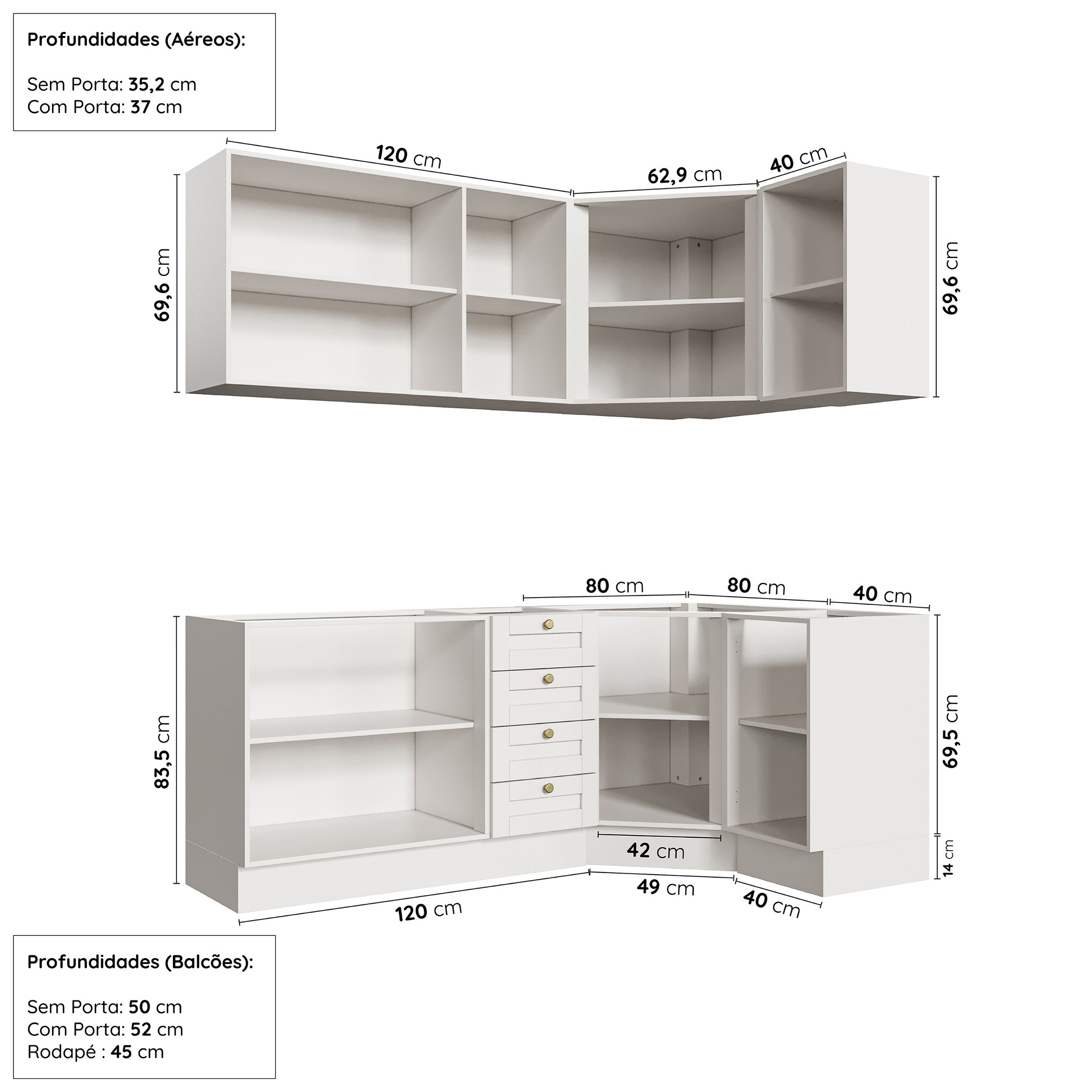 Cozinha Modulada 6 Peças sem Tampo 3 Aéreos 6 Portas e 3 Balcões Arizona CabeCasa MadeiraMadeira - 4