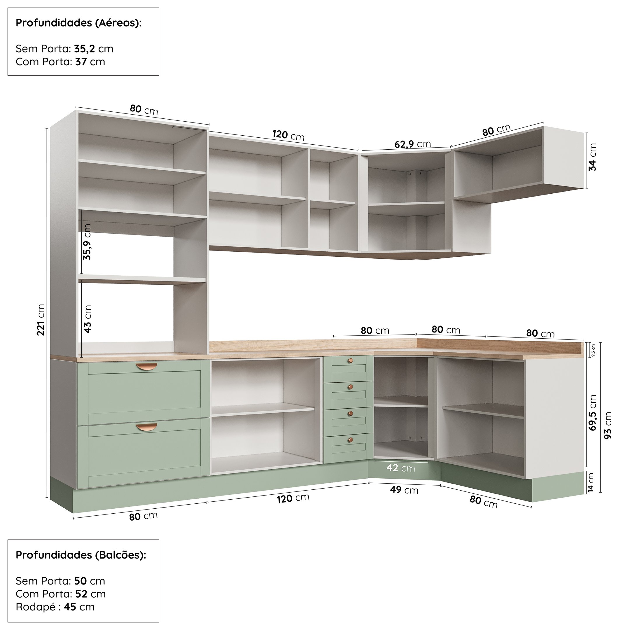 Cozinha Modulada 7 Peças com Tampo 3 Aéreos 3 Balcões e Torre Quente Arizona CabeCasa MadeiraMadeira - 4