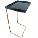 Ver imagem 1 de Apoio Lateral para Sofá Sala Bandeja sem Espelho Porta Copos Base Metal Decoração Preta Dourada