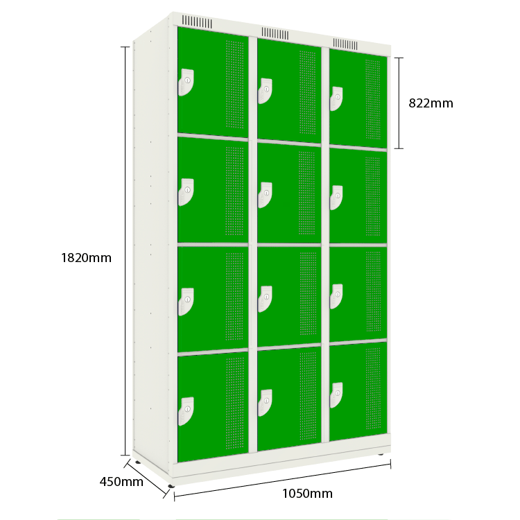 Armário em Aço - 12 Portas - Nk 3334 Compatível com Capacete Nilko Armários Verde Fluorescente Chave - 4