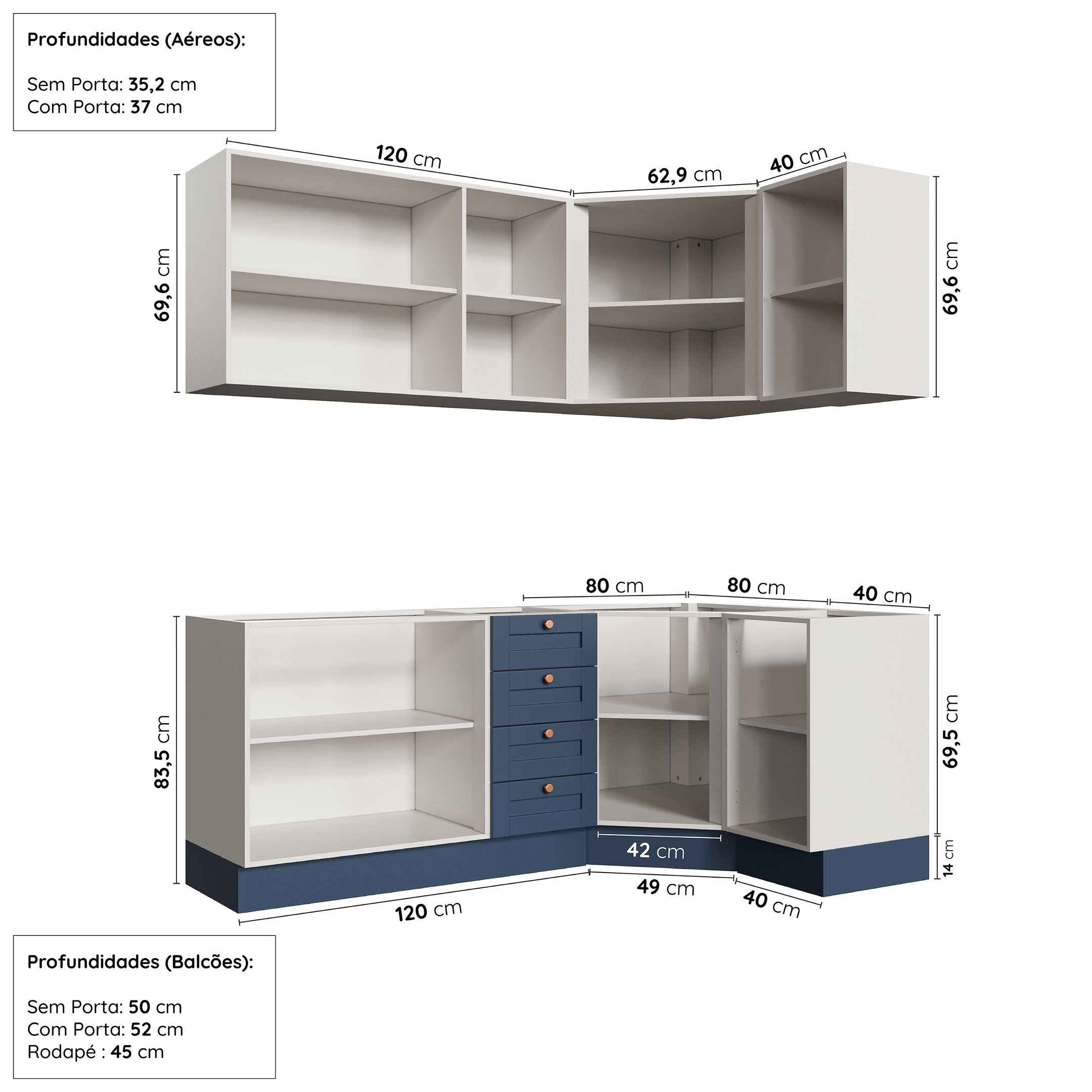 Cozinha Modulada 6 Peças sem Tampo 3 Aéreos 6 Portas e 3 Balcões Arizona CabeCasa MadeiraMadeira - 4