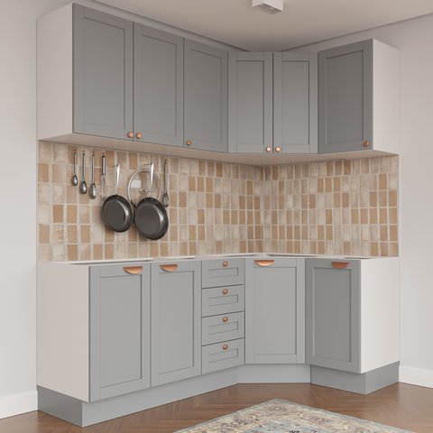 Cozinha Modulada 6 Peças sem Tampo 3 Aéreos 6 Portas e 3 Balcões Arizona CabeCasa MadeiraOriginals Cinza