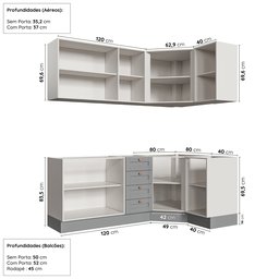Cozinha Modulada 6 Peças sem Tampo 3 Aéreos 6 Portas e 3 Balcões Arizona CabeCasa MadeiraMadeira - 4
