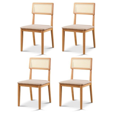 Kit 4 Cadeiras de Jantar com Encosto Telinha Ava Bege/Nature