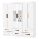 Ver imagem 2 de Guarda-roupa Solteiro Denver 6 Portas 6 Gavetas com Espelho Branco - Carioca Móveis