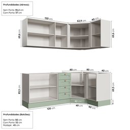 Cozinha Modulada 6 Peças sem Tampo 3 Aéreos 6 Portas e 3 Balcões Arizona CabeCasa MadeiraMadeira - 4