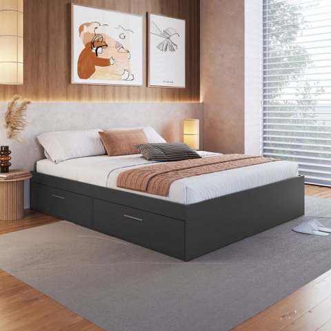 Cama Queen 162cm X 202cm Compartimento C/ Portas Basculantes Cor:grafite