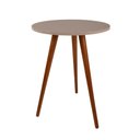 Ver imagem 1 de Mesa Lateral Off White e Amadeirado Pé Palito e Tampo Redondo Pintura Decorar Salas Quartos Hall