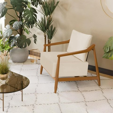 Poltrona Decorativa Vita Estofada Linho Off White - Mel