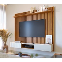 Painel para TV até 75 Polegadas Ripado com Prateleira e com Nicho 2 portas Loft - 1
