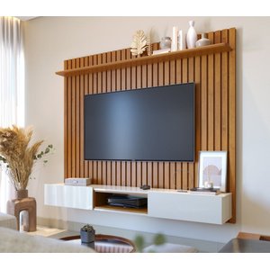 Painel para TV até 75 Polegadas Ripado com Prateleira e com Nicho 2 portas Loft