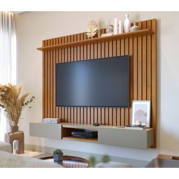 Painel para TV até 75 Polegadas Ripado com Prateleira e com Nicho 2 portas Loft - 1