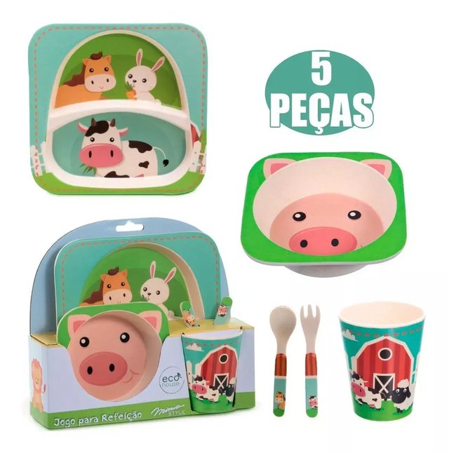 Jogo Kit Refeição Alimentação Infantil Carrinho Bebê Prato Copo Pote  Papinha Menino