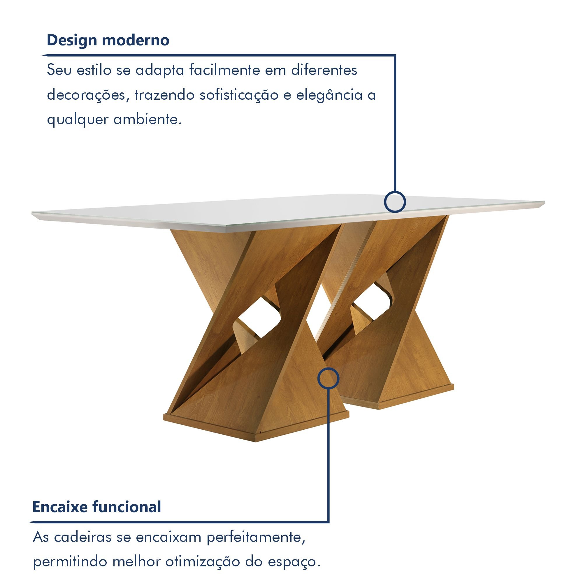 Conjunto Sala De Jantar Genova Tampo Vidro/MDF com 8 Cadeiras Genova Smart Plus  - 3